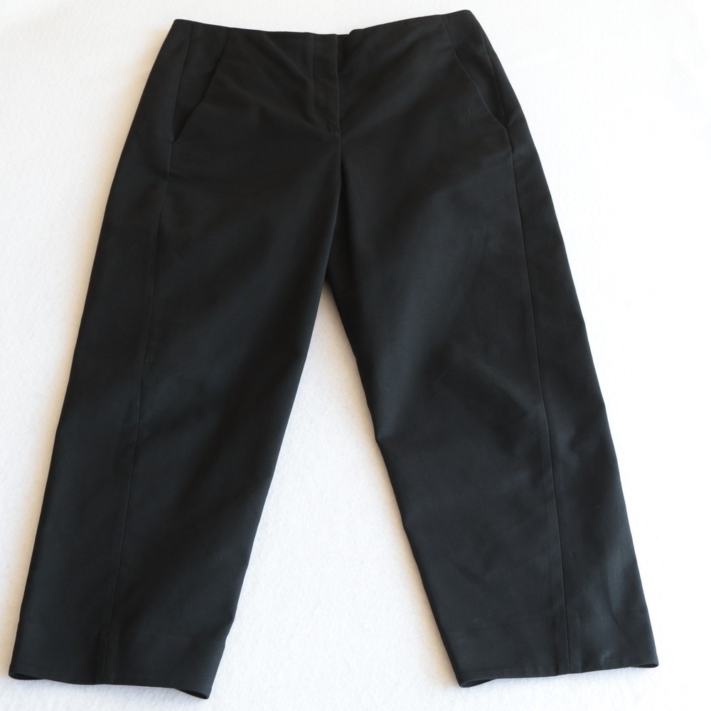 COS Black High Rise Cropped Straight Leg Cotton Stretch Trousers Pants Size 9